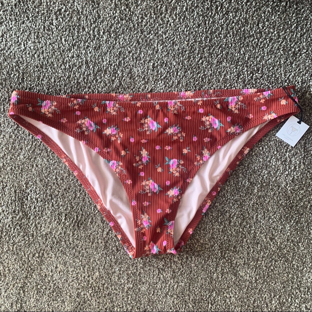 Shade & Shore Mahogany Floral Print Bikini Bottoms Size Large